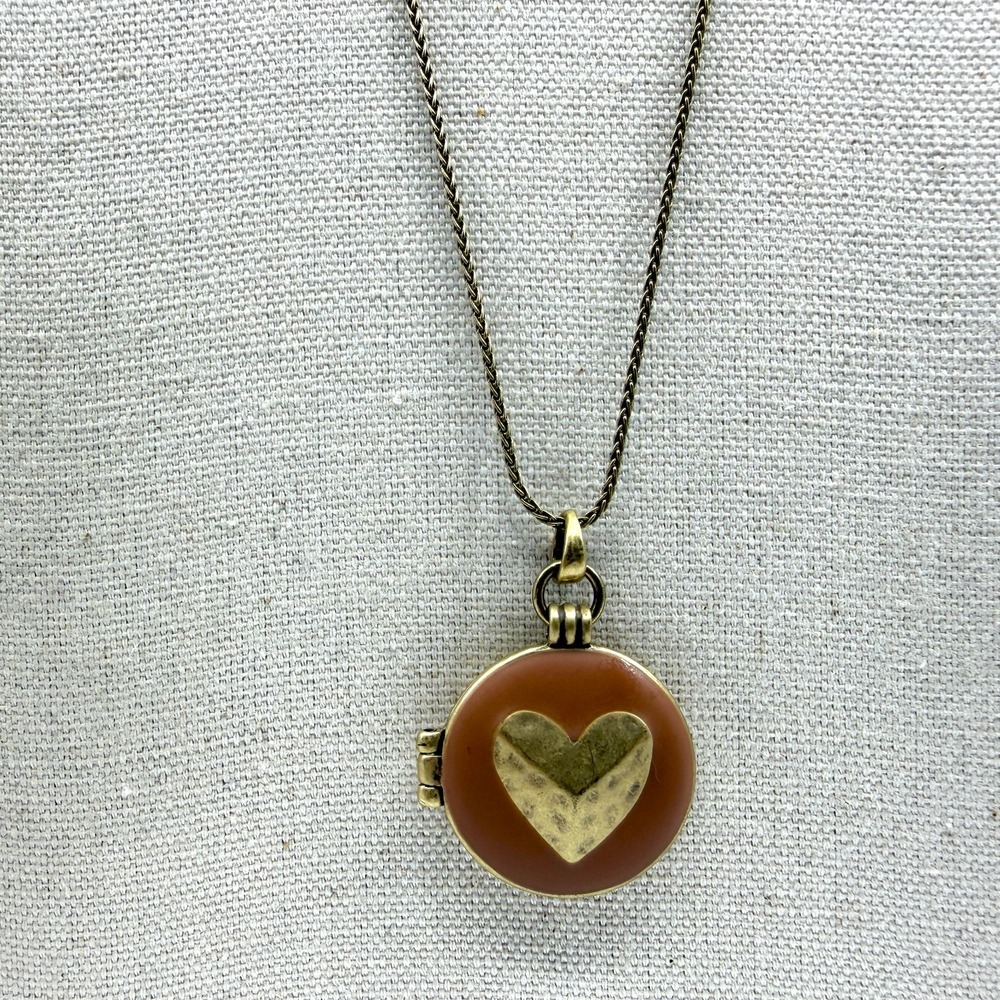 Antique Brass Tone Heart Locket Necklace Statement Boho Chic Gift Romantic Y2K
